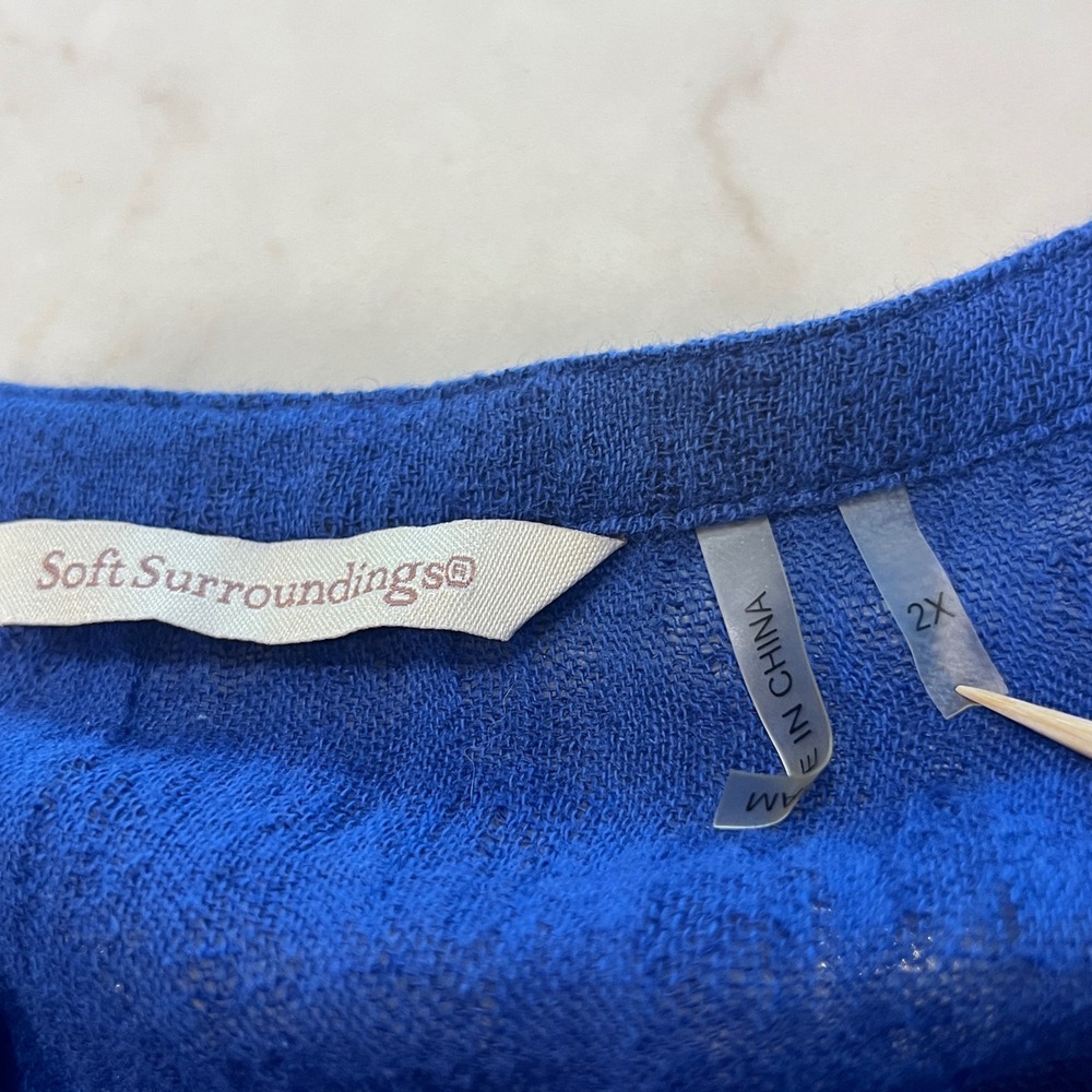 Soft Surroundings Blue Gauze Button Front Tunic Top 2X Lagenlook Boho READ - Picture 4 of 9